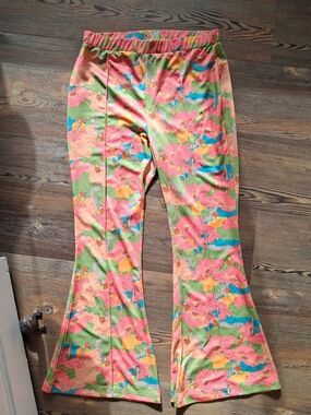 Groovy Floral and Frog Print Flare Pants